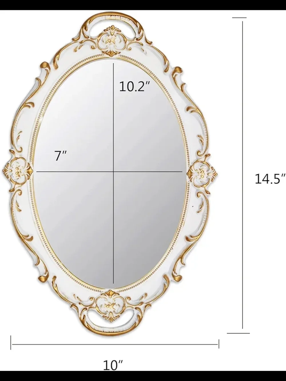 Ornate White and Gold Oval Wall Mirror - Classic Decorative Accent